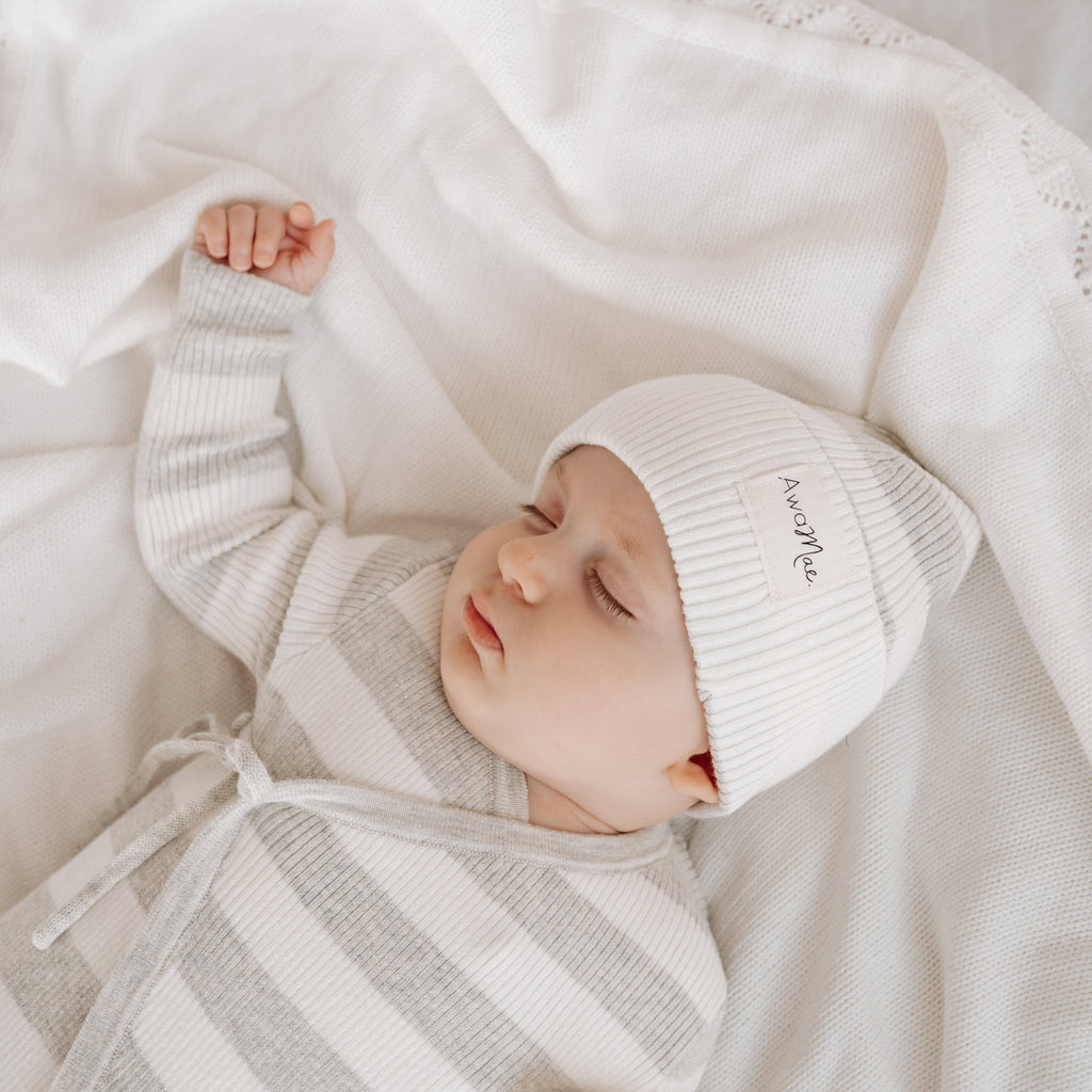 Basics ribbed knit beanie - Milk and mist stripe