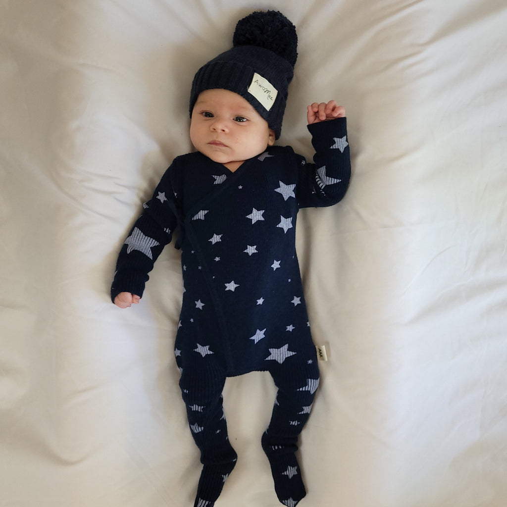 Basics ribbed knit onesie- Midnight Stars