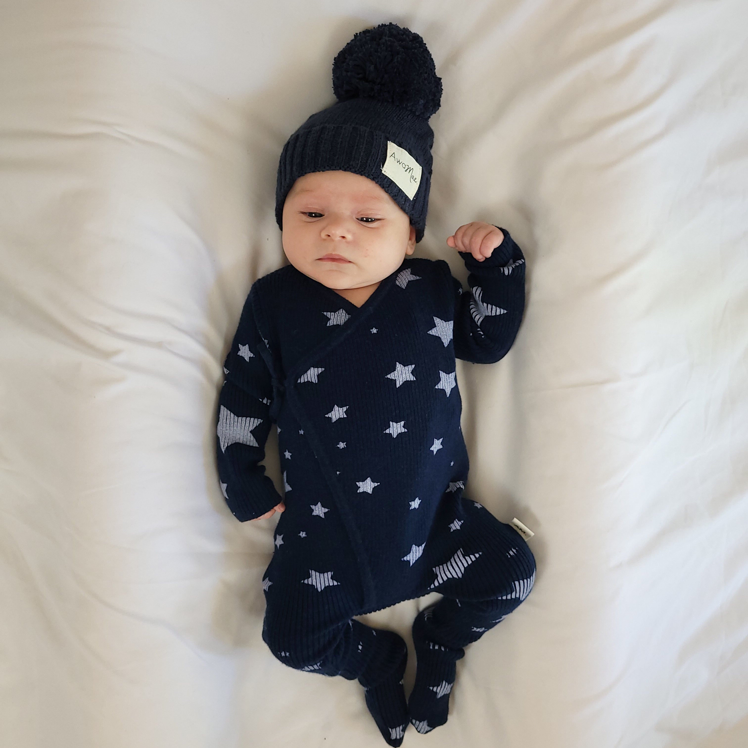 Basics ribbed knit onesie- Midnight Stars