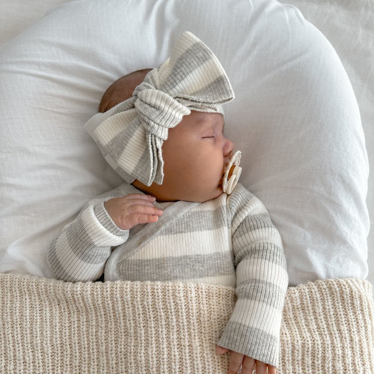 Basics ribbed knit onesie- Milk and mist stripe - The Better Kiwi Co