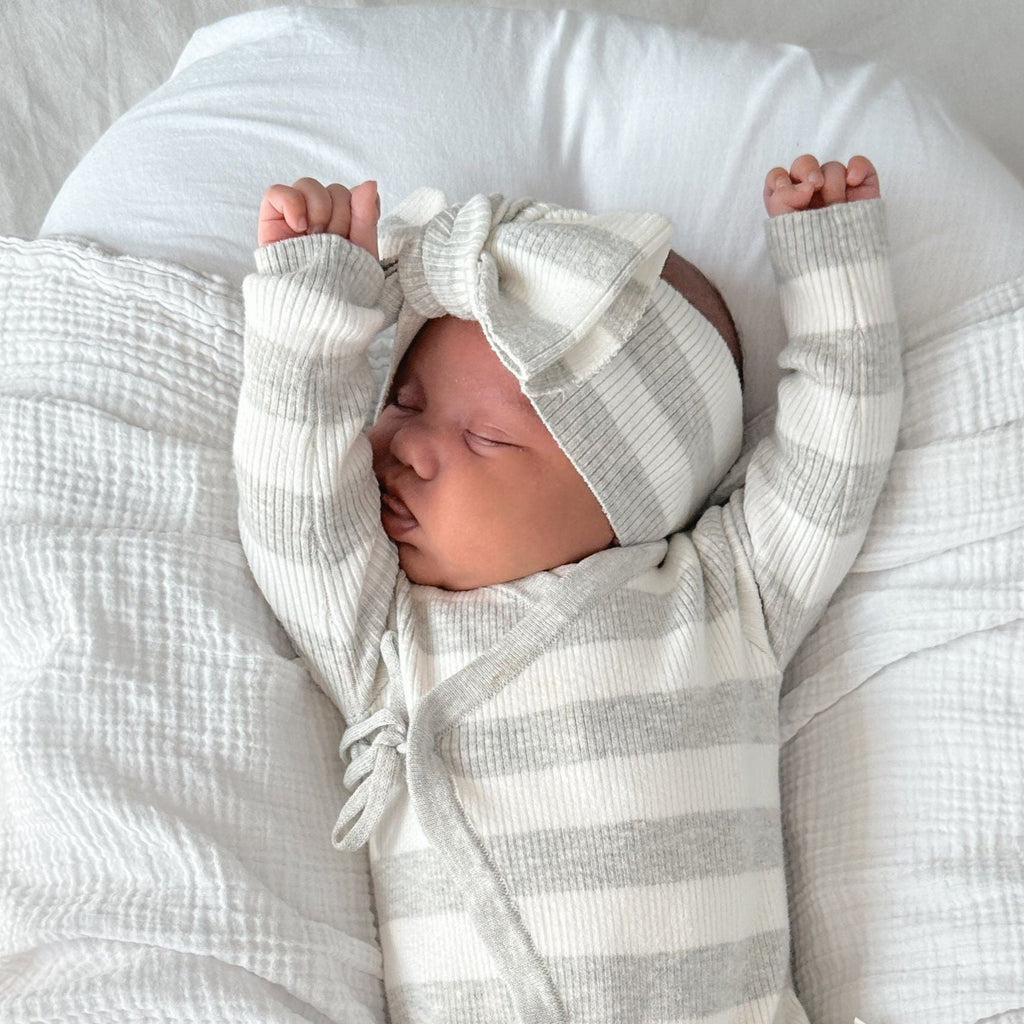 Basics ribbed knit onesie- Milk and mist stripe - The Better Kiwi Co