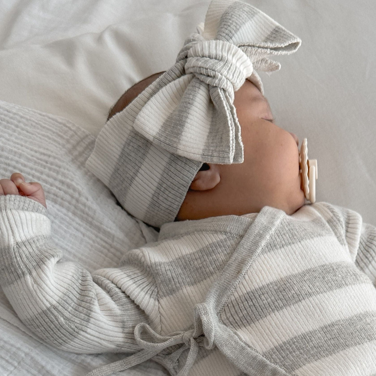 Basics ribbed knit onesie- Milk and mist stripe - The Better Kiwi Co