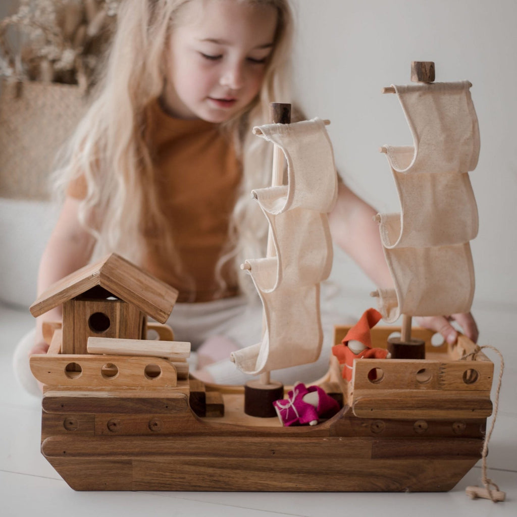 Wooden Pirate Ship - QToys | Wooden Toy NZ