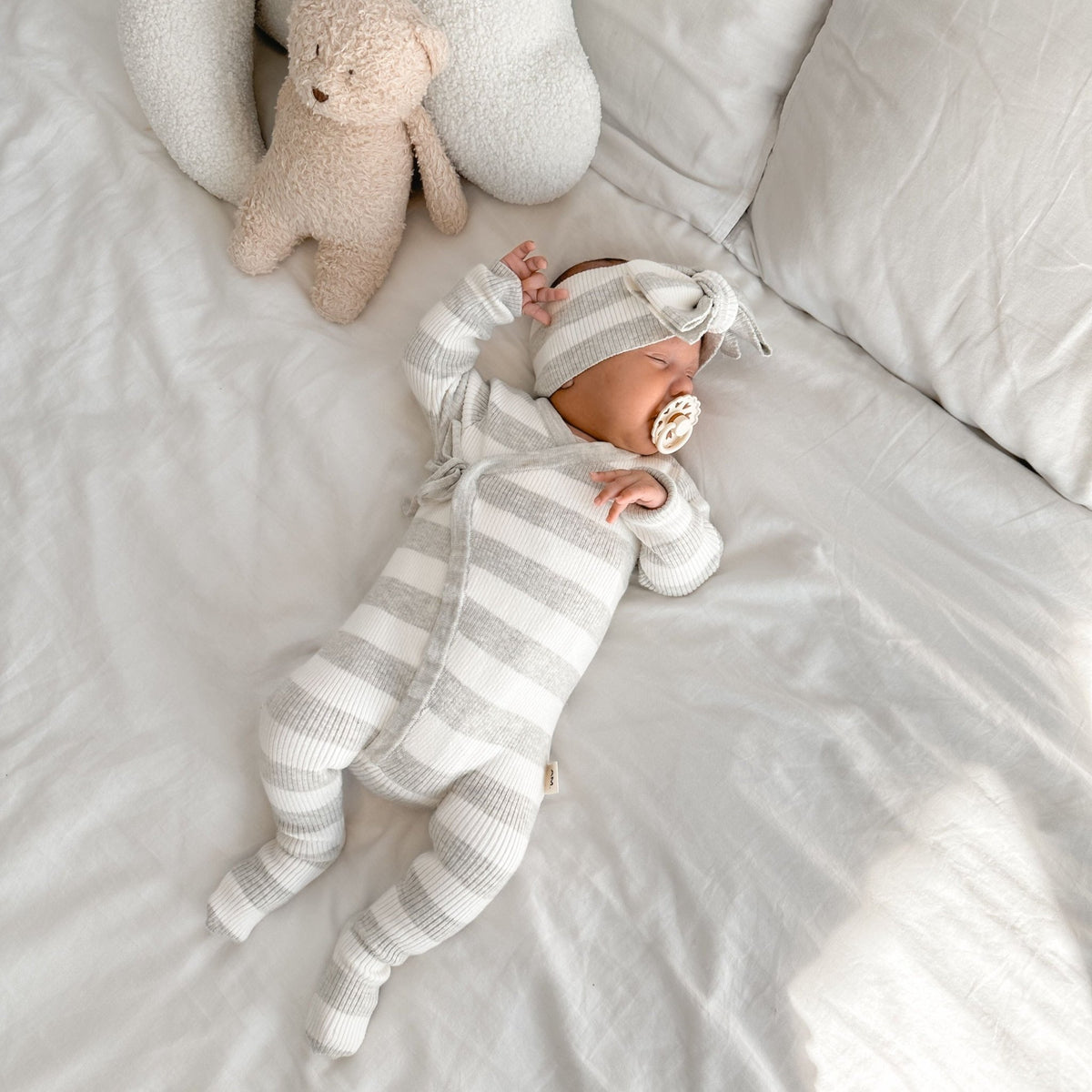 Basics ribbed knit onesie- Milk and mist stripe - The Better Kiwi Co