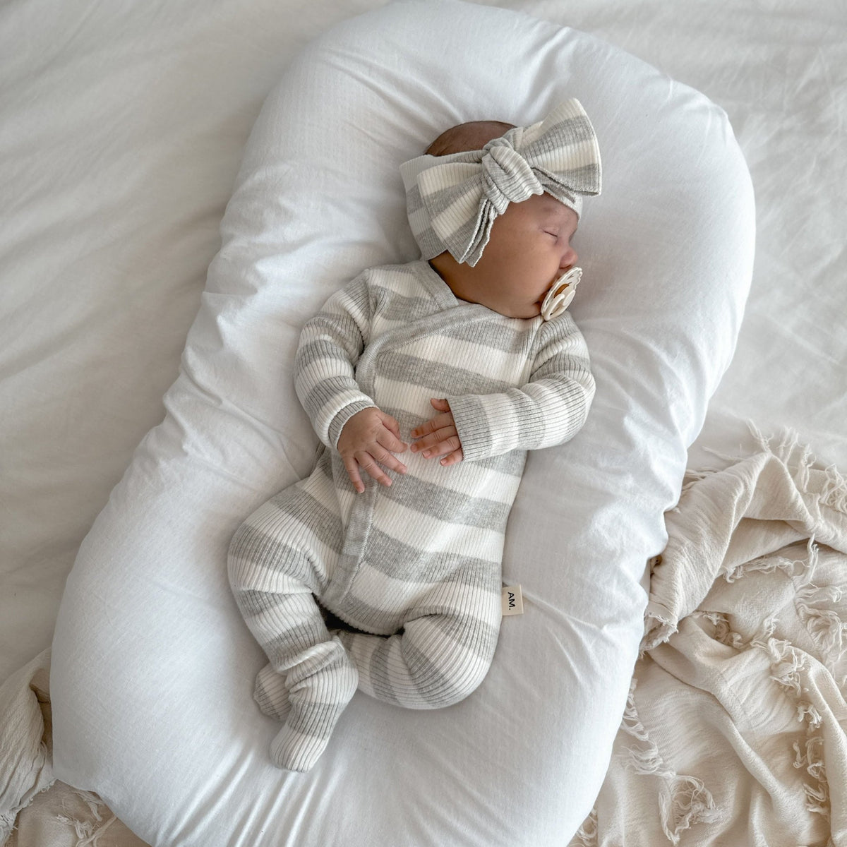 Basics ribbed knit onesie- Milk and mist stripe - The Better Kiwi Co