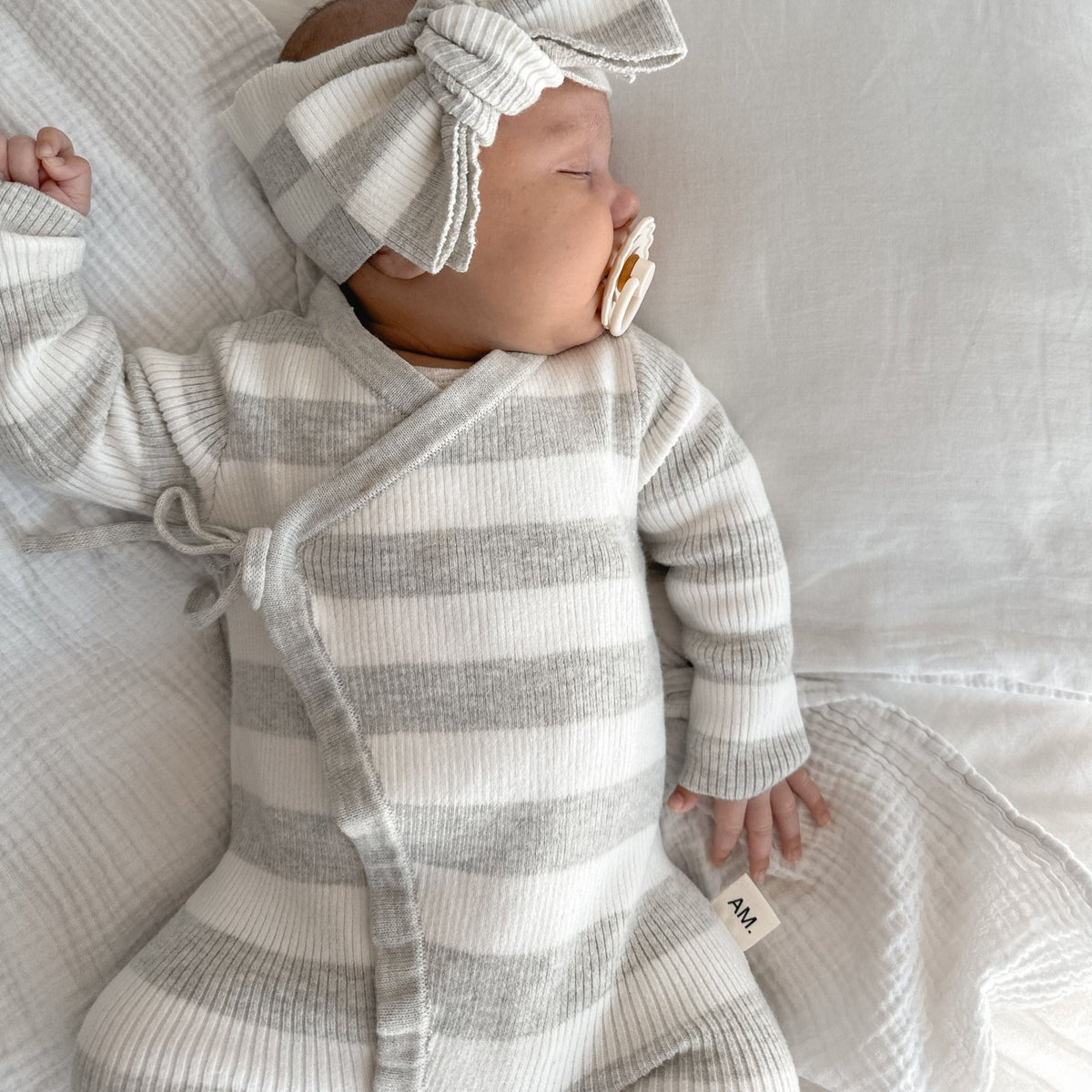 Basics ribbed knit onesie- Milk and mist stripe - The Better Kiwi Co