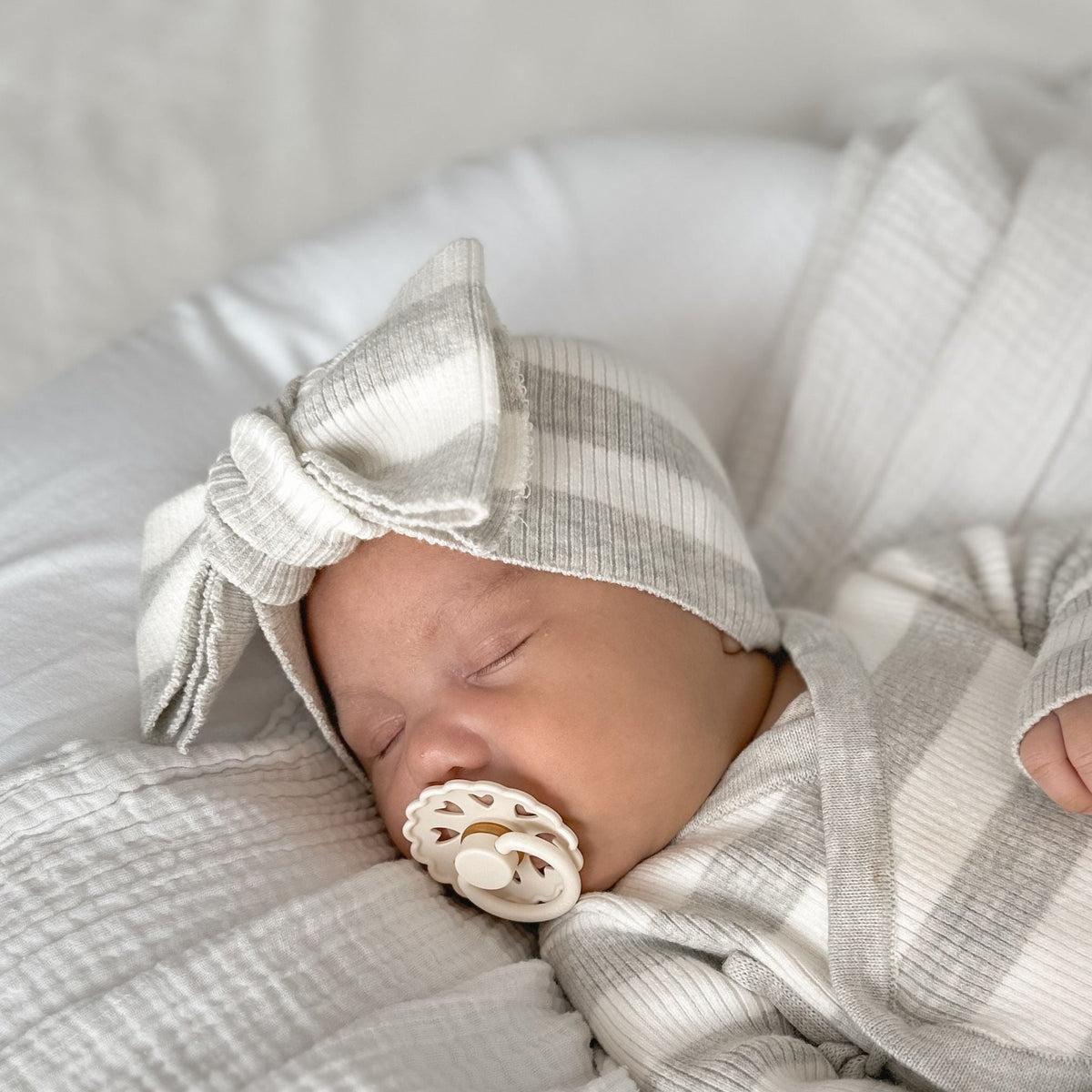 Basics ribbed knit onesie- Milk and mist stripe - The Better Kiwi Co