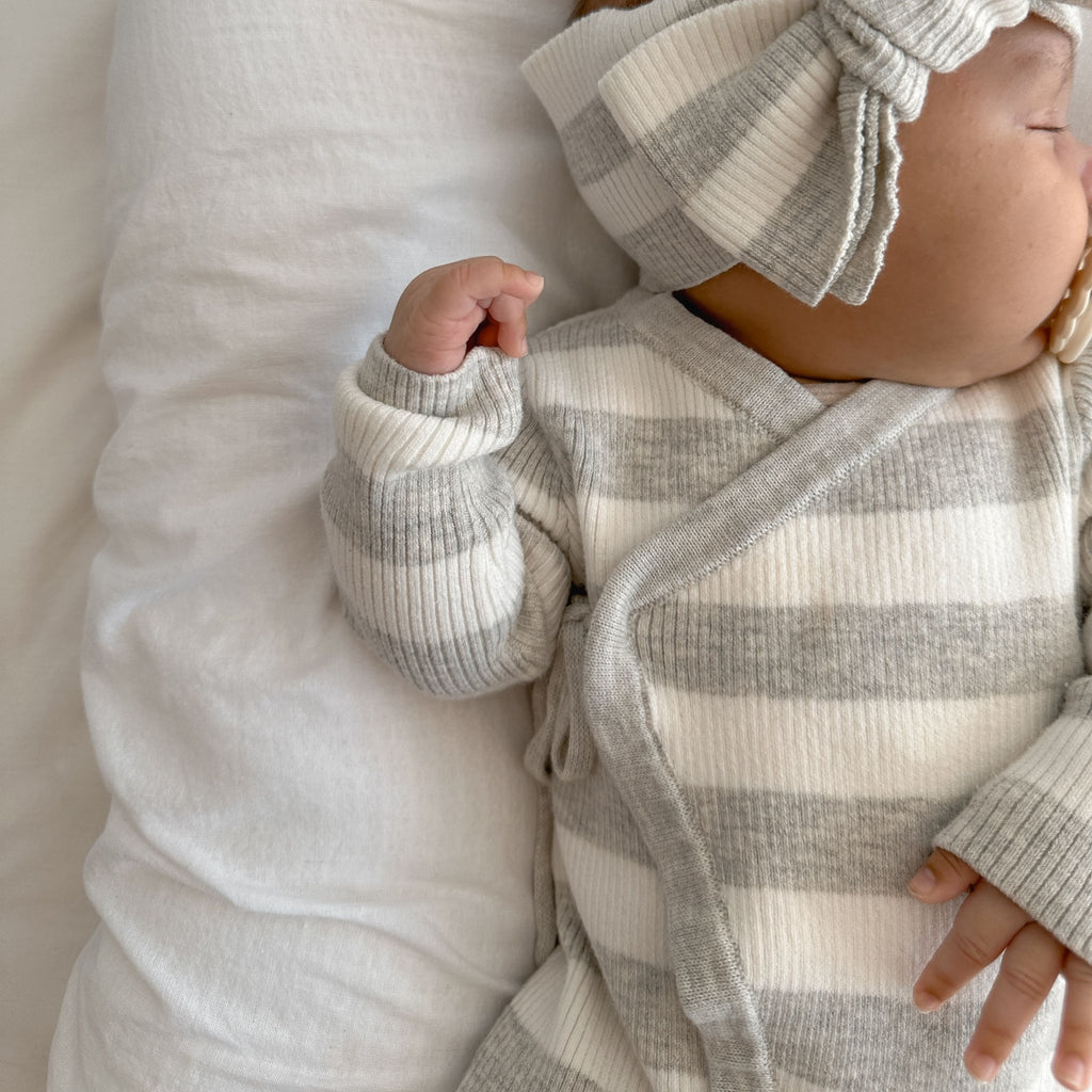 Basics ribbed knit onesie- Milk and mist stripe - The Better Kiwi Co
