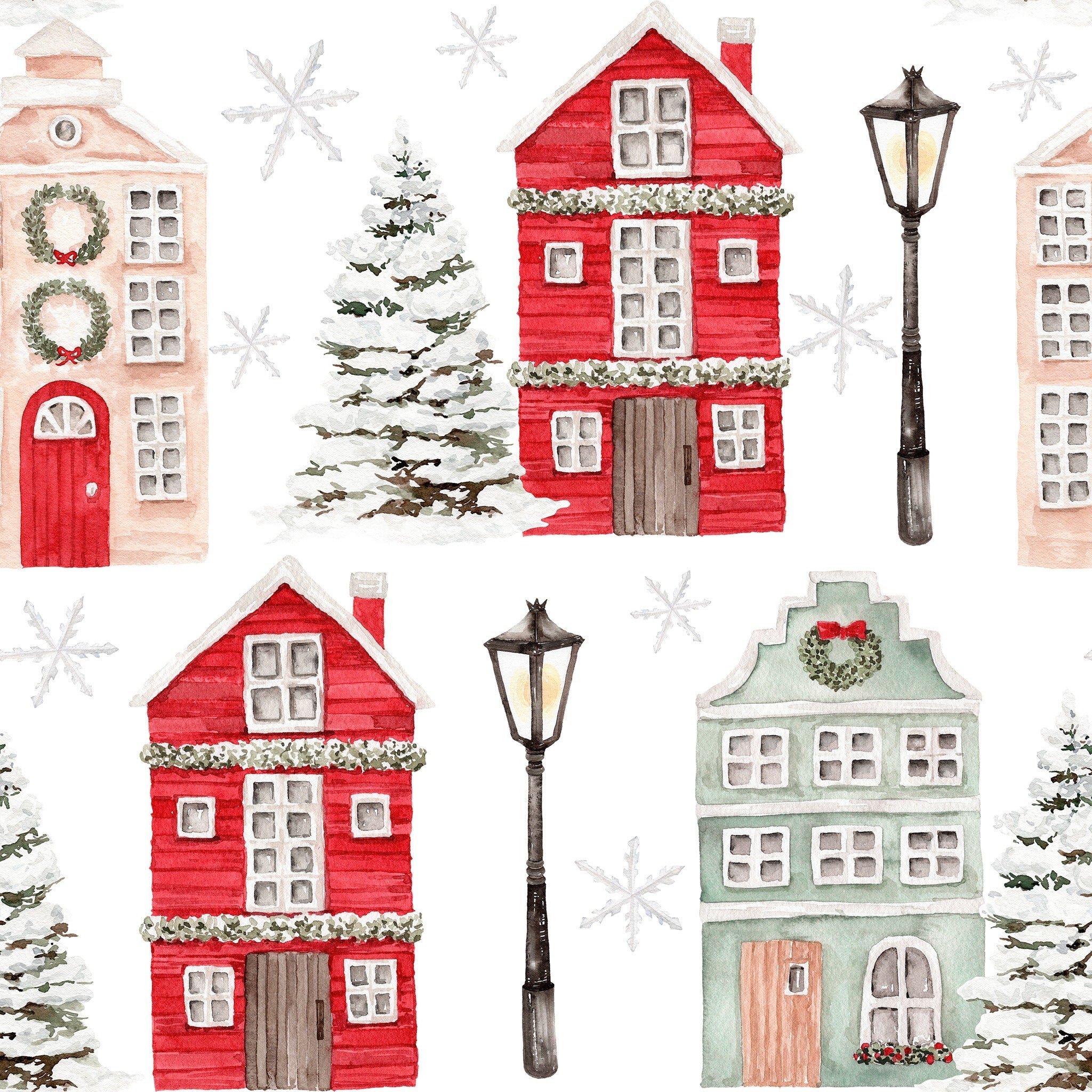 Christmas Cottages - 4 Furoshiki Gift Wraps