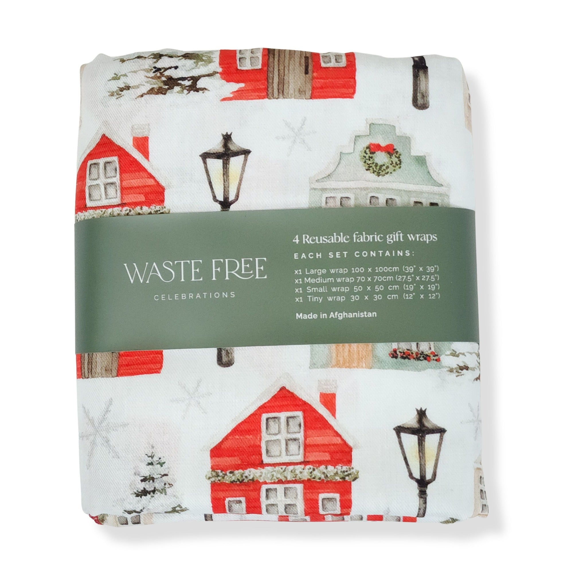 Christmas Cottages - 4 Furoshiki Gift Wraps