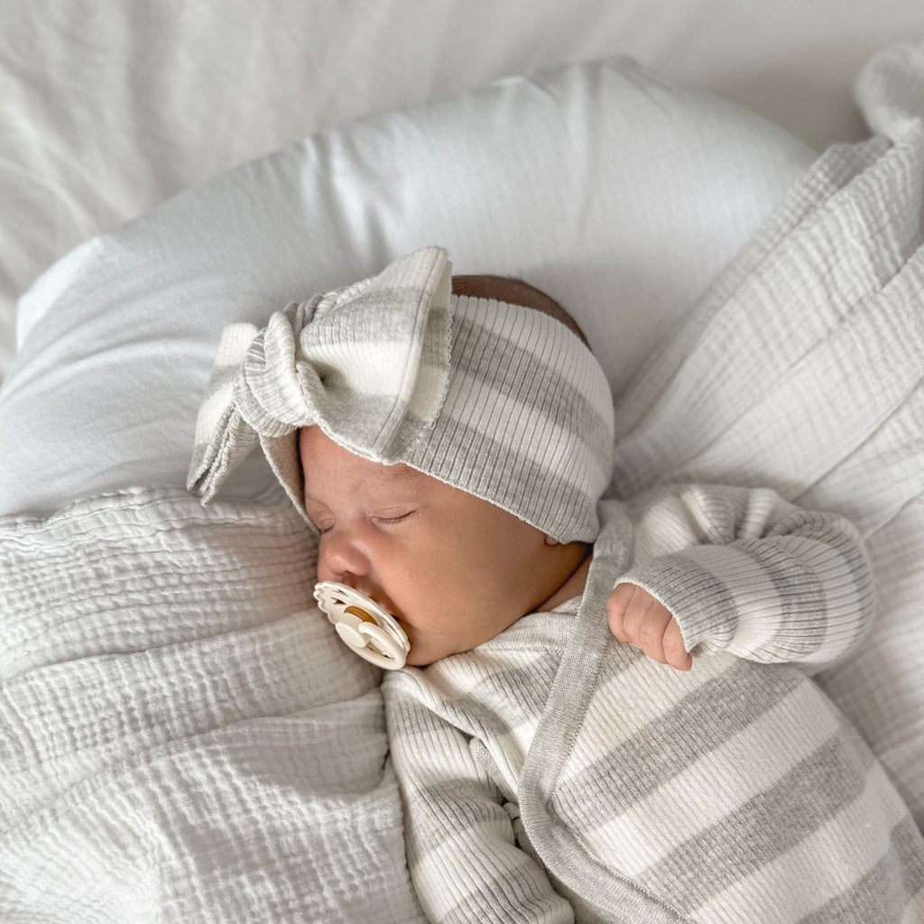 Basics ribbed knit onesie- Milk and mist stripe - The Better Kiwi Co