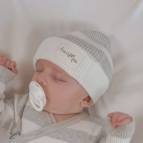 Basics ribbed knit beanie - Milk and mist stripe