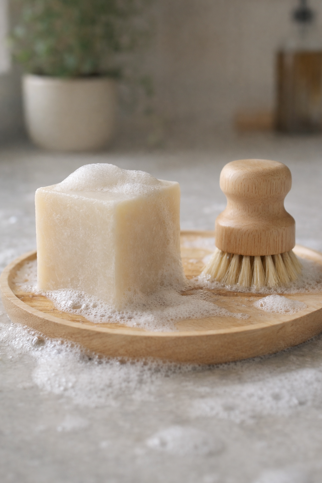 Eco Dishwashing Starter Set | Solid Dish Soap Bar+ Wooden Brush