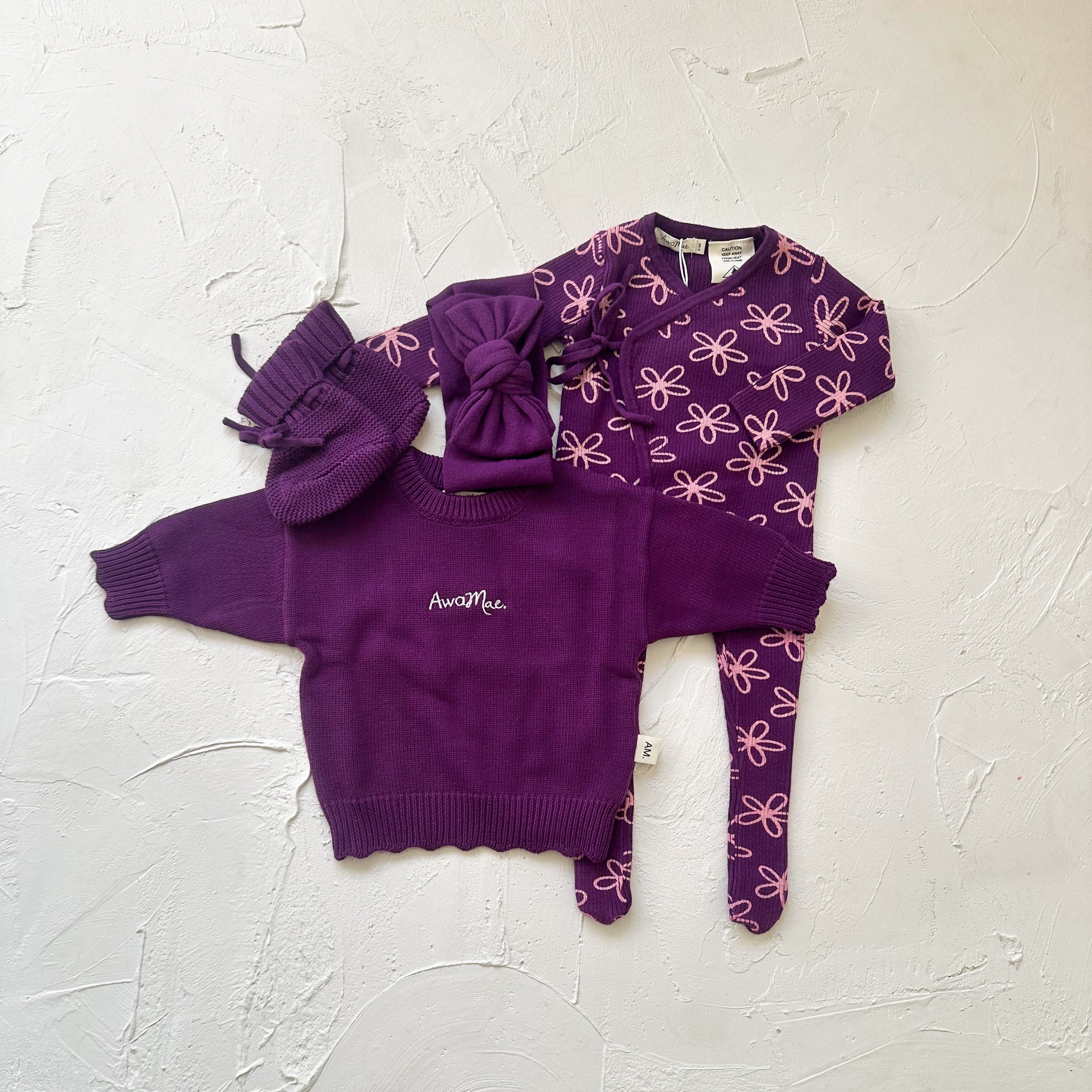Basics ribbed knit onesie- Plum floral