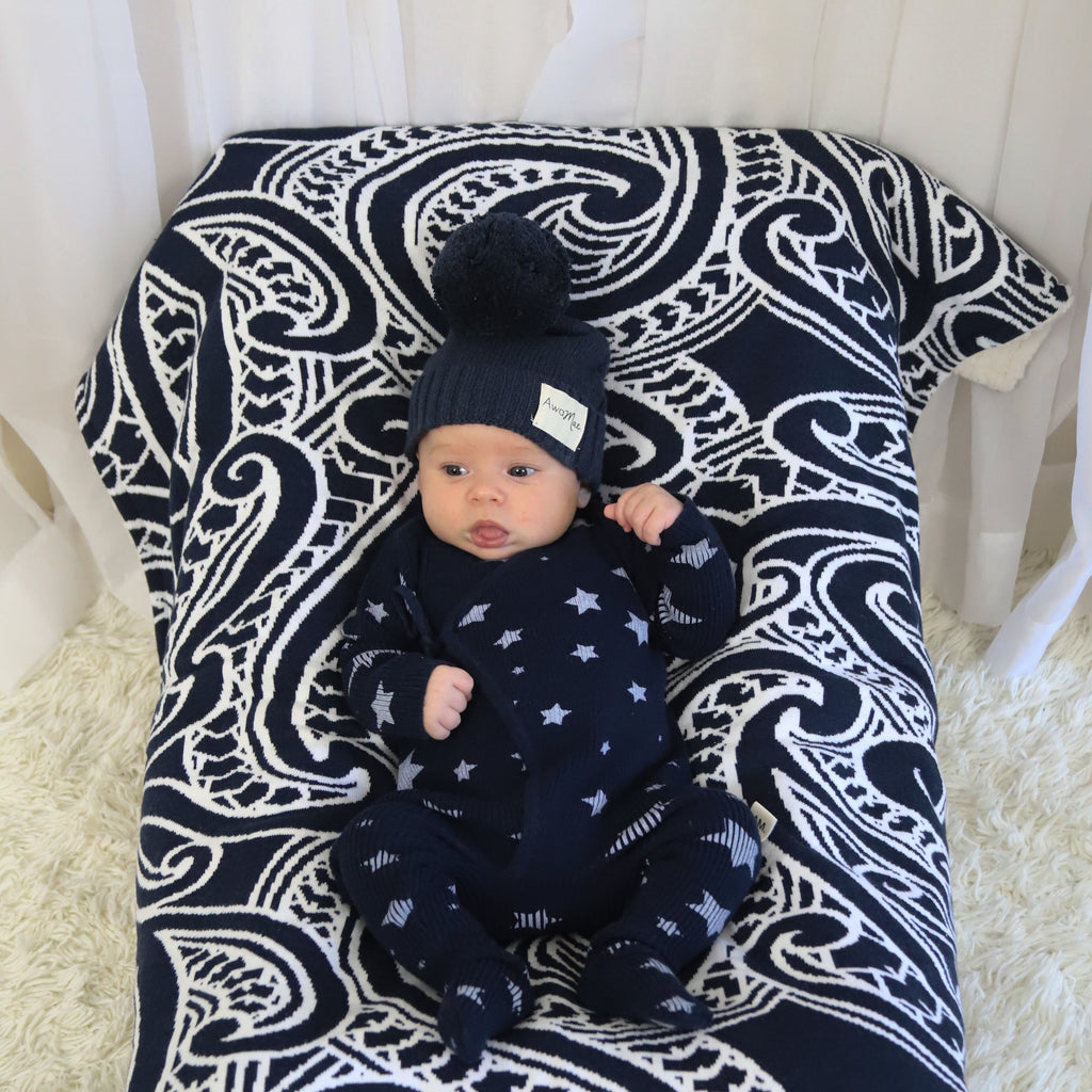 Basics ribbed knit onesie- Midnight Stars