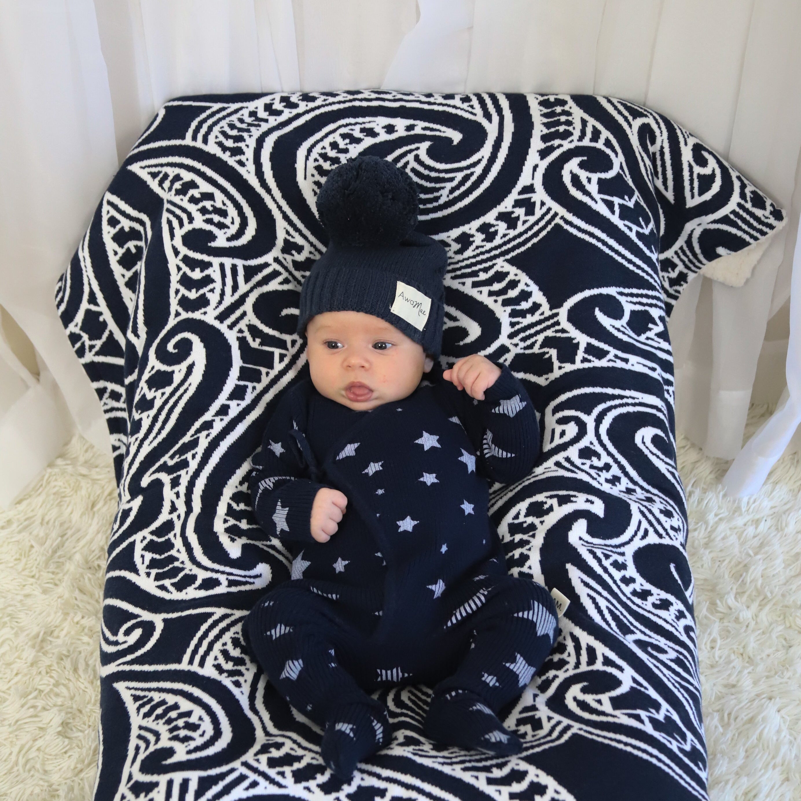 Basics ribbed knit onesie- Midnight Stars