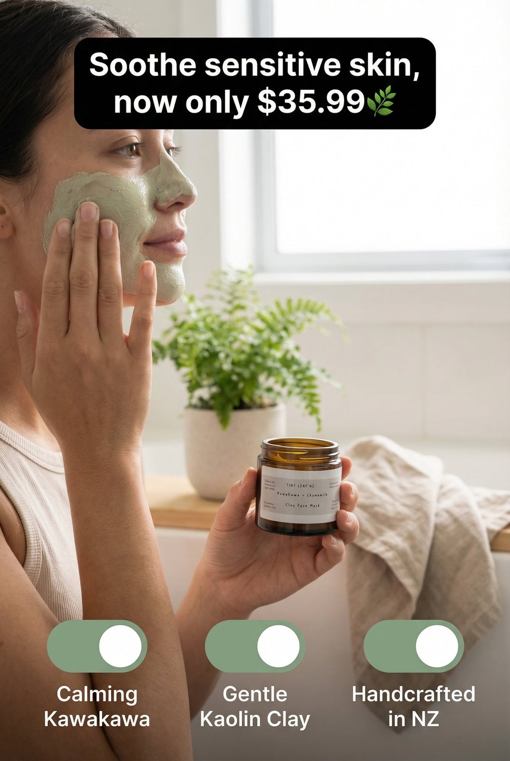 Kawakawa + Chamomile Clay Face Mask – Tiny Leaf NZ Natural Skincare, 100 ml