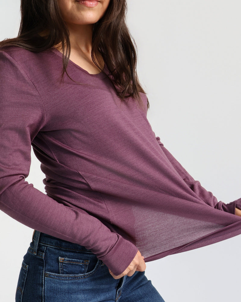 Women's Standard Long Sleeve - 100% Merino Wool, Plum