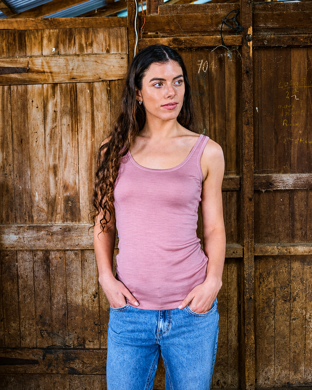 Women's Scoop Neck Tank Top - 100% Merino Wool, Rose
