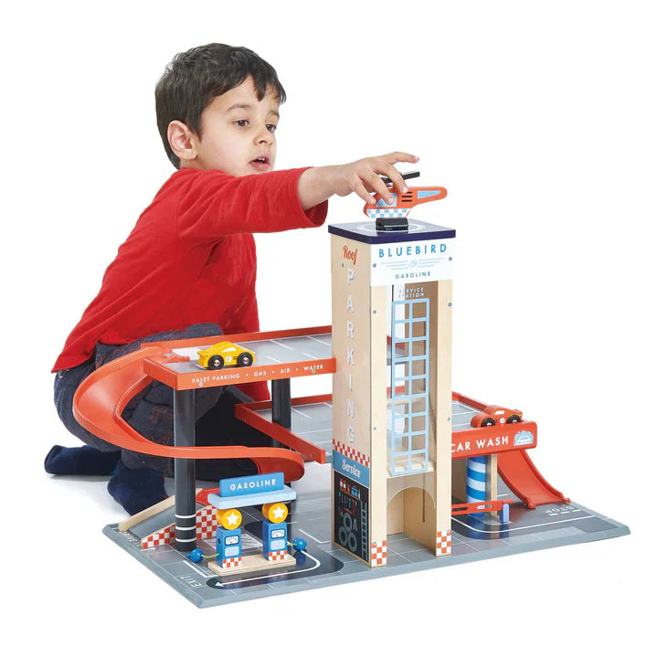 Wooden Service Station Garage - Tender Leaf Toys | Toy Car Garage NZ