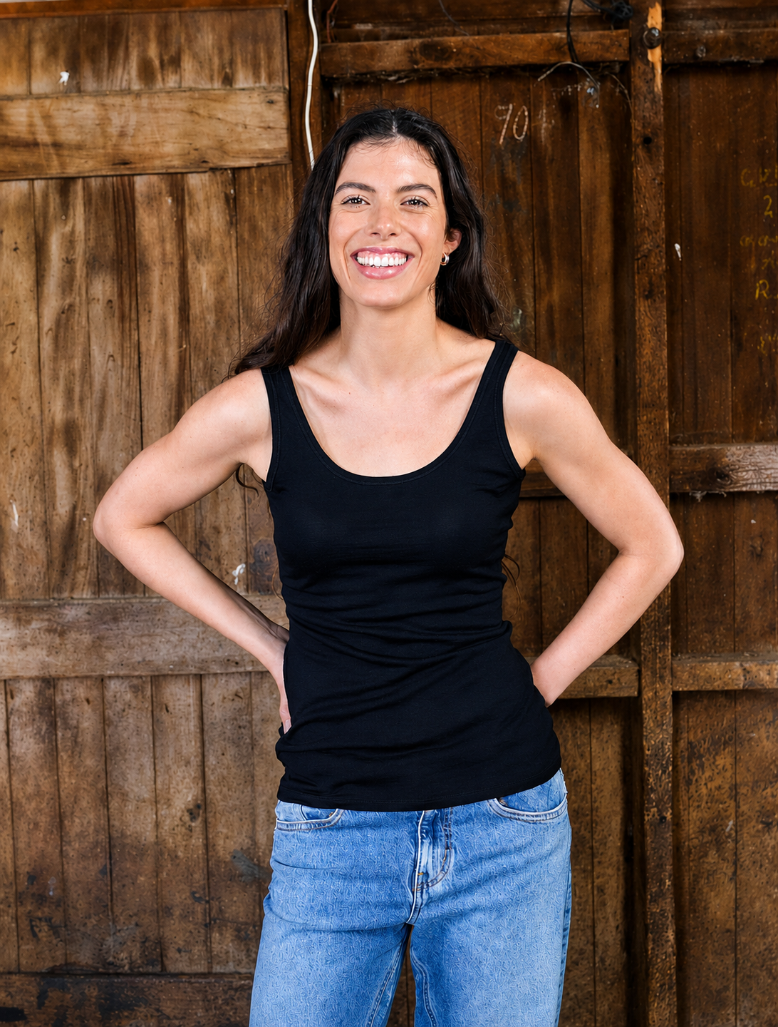 Women's Scoop Neck Tank Top - 100% Merino Wool, Black