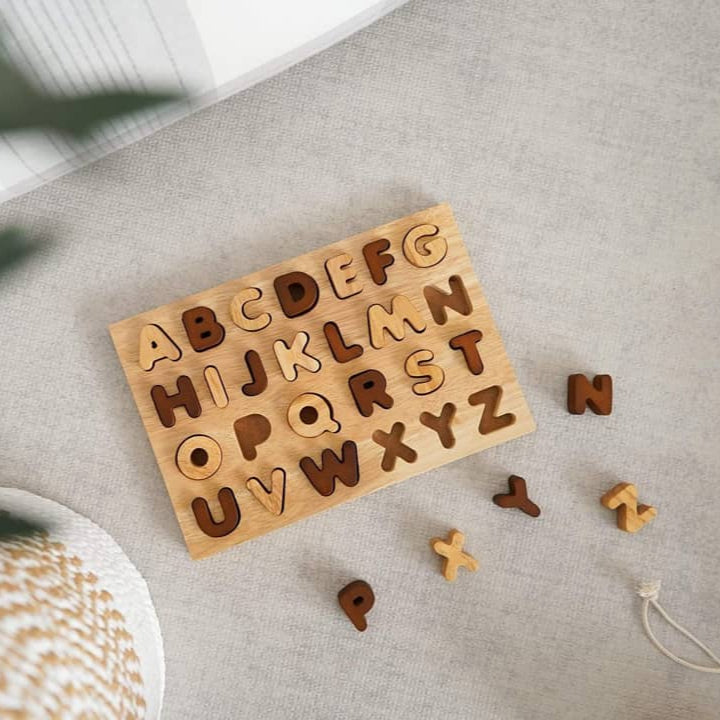 Natural Wooden Capital Letter Alphabet Puzzle - QToys