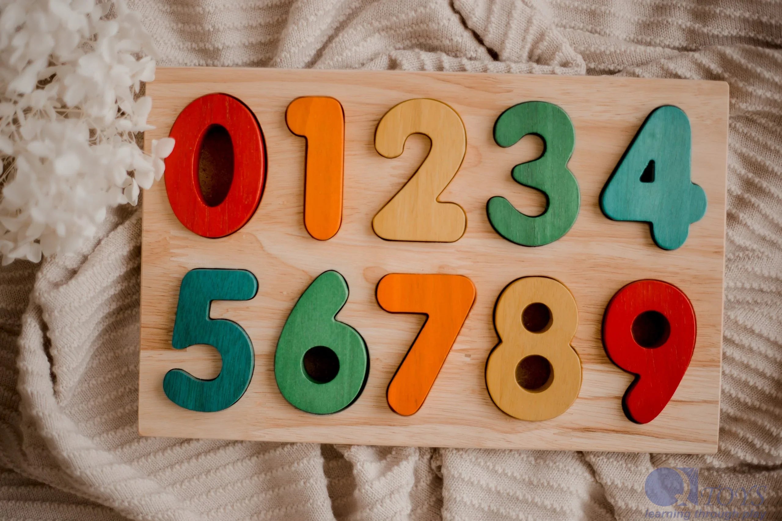 Wooden Coloured Number Puzzle Board 0-9 - QToys | Numeracy Toys NZ