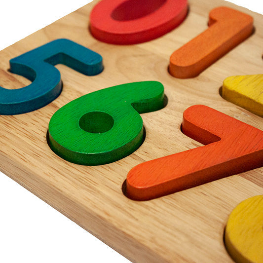 Wooden Coloured Number Puzzle Board 0-9 - QToys | Numeracy Toys NZ